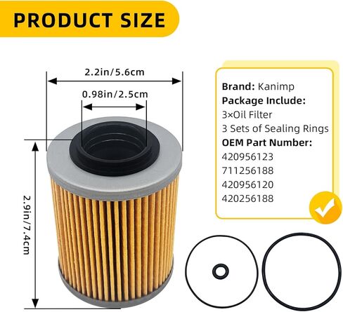 420956123 420256188 فلتر زيت لـ Can Am Maverick X3 2017-2023 Max Turbo R RR Ryker 600 900 ACE 2019-2020 Sea-Doo Ski-Doo Spark 2 Up 3 Up SBT 36-115 مع حلقة O (3 قطع) in Kuwait
