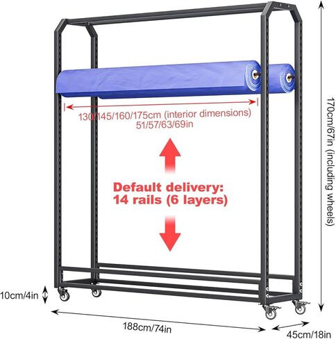 Commercial Fabric Roll Storage Rack, Heavy Duty Steel Organizer Holder With Adjustable Hanging Rod, Heavy-duty Sewing Room/Curtain Studio Display(130cm/51in) in Saudi Arabia
