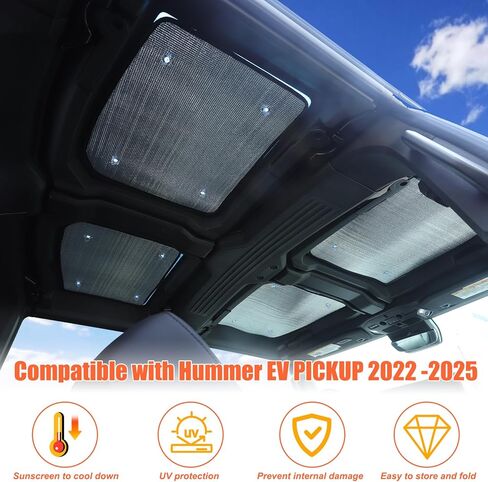 Yinanlutos Sunroof Sunshade Compatible with Hummer EV Pickup 2022-2025 Accessories Roof Window Shade Foldable Sunroof Shade Heat Block UV Reflector Reflective 4PCS (Silver) in Saudi Arabia