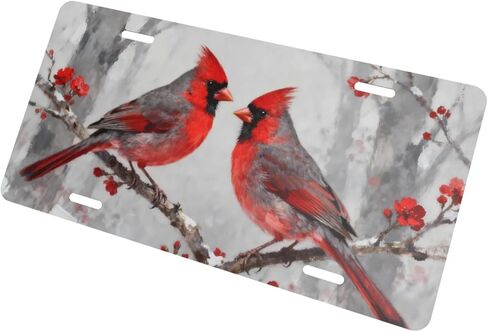 Cardinal Flower Snow Front License Plate Car Decorative License Plates Aluminum Metal Decor Accessory Novelty Vanity Tag Cover with 4 Holes for Men Women 6" X 12" in Saudi Arabia