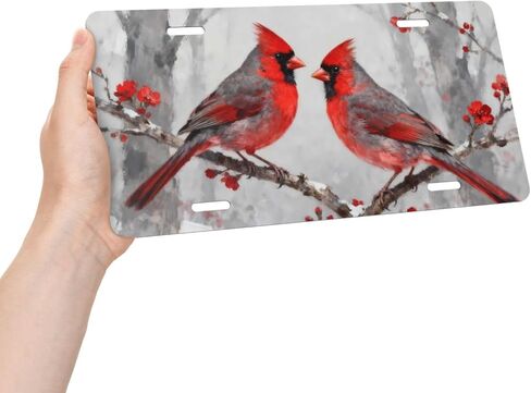 Cardinal Flower Snow Front License Plate Car Decorative License Plates Aluminum Metal Decor Accessory Novelty Vanity Tag Cover with 4 Holes for Men Women 6" X 12" in Saudi Arabia