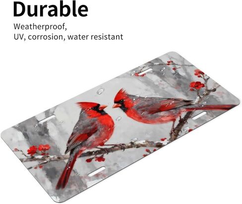 Cardinal Flower Snow Front License Plate Car Decorative License Plates Aluminum Metal Decor Accessory Novelty Vanity Tag Cover with 4 Holes for Men Women 6" X 12" in Saudi Arabia