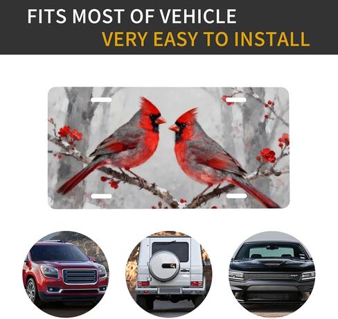 Cardinal Flower Snow Front License Plate Car Decorative License Plates Aluminum Metal Decor Accessory Novelty Vanity Tag Cover with 4 Holes for Men Women 6" X 12" in Saudi Arabia