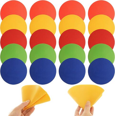 18 PCS 9 Inch Poly Spot Markers with Bag, 6 Color Poly Vinyl Floor Spot Marker, Round Non Slip Rubber Floor Agility Dots for Gym Soccer Basketball Sports Games in Kuwait