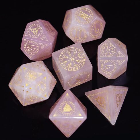 Viking-Themed Stone Dice Set, 7pcs Polyhedral Dice for DND, RPG, Tabletop Games, Handcrafted Gemstone Dice with Norse Runes & Symbols, Perfect for Dungeons and Dragons Enthusiasts (Yellow Tiger Eye) in Saudi Arabia