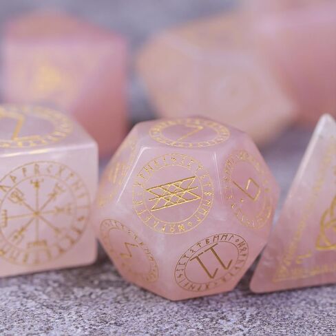 Viking-Themed Stone Dice Set, 7pcs Polyhedral Dice for DND, RPG, Tabletop Games, Handcrafted Gemstone Dice with Norse Runes & Symbols, Perfect for Dungeons and Dragons Enthusiasts (Yellow Tiger Eye) in Saudi Arabia