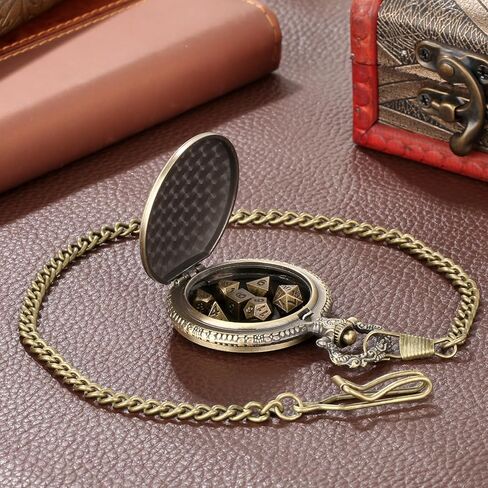 Mini DND Dice Set with Steampunk Double Eyed Octopus Pocket Watch Case, Tiny 7PCS Polyhedral Metal D&D Dice, DND Gifts with Gift Box, Role Playing Game Board Game Accessories Dice, Bronze in Saudi Arabia