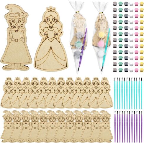 Honoson 24 Set Paint Your Own Witch and Princess Crafts DIY Wooden Painting Craft Kit Pink and Green Color Your Own Witch Princess for Birthday Gifts Party Favors in Saudi Arabia