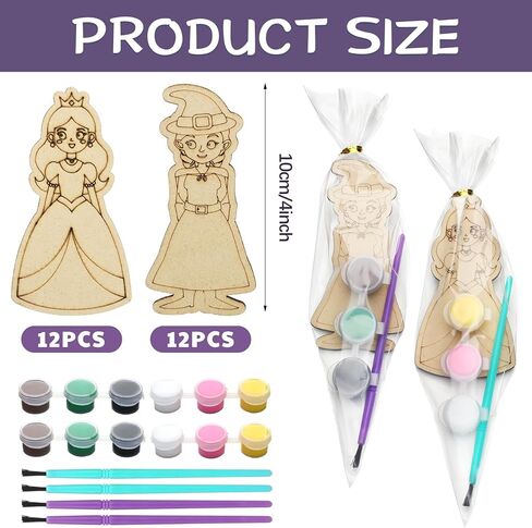 Honoson 24 Set Paint Your Own Witch and Princess Crafts DIY Wooden Painting Craft Kit Pink and Green Color Your Own Witch Princess for Birthday Gifts Party Favors in Saudi Arabia