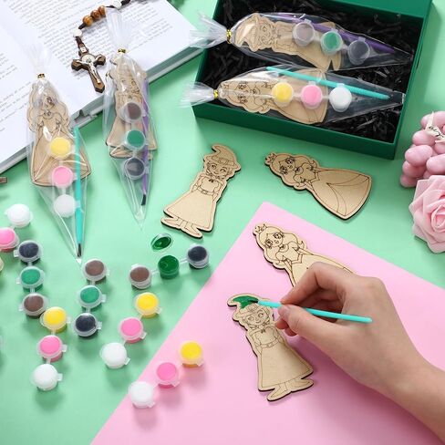 Honoson 24 Set Paint Your Own Witch and Princess Crafts DIY Wooden Painting Craft Kit Pink and Green Color Your Own Witch Princess for Birthday Gifts Party Favors in Saudi Arabia