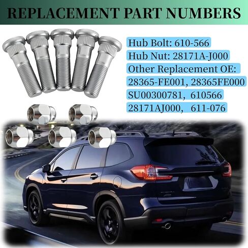 5 Sets M12-1.25 Wheel Stud Bolts 610-566 & Lug Nuts 28171A-J000 Compatible with Subaru Legacy, XV Crosstrek BRZ, Ascent Impreza, B9, Tribeca Forester WRX STI Outback Models in Saudi Arabia