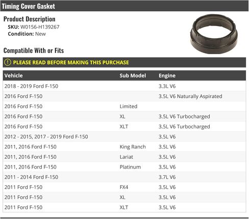 Timing Cover Gasket - Compatible with 2011-2019 Ford F-150 in Saudi Arabia