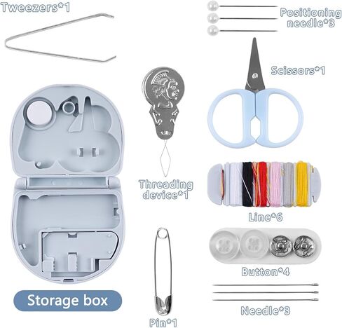Mini Portable Sewing Box, Cute Basic Emergency Sewing Kit with Needles Threads Buttons Scissors for Travel, Small DIY Sews Supplies for Daily Use, Blue in Saudi Arabia
