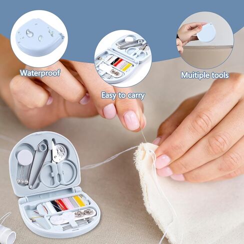 Mini Portable Sewing Box, Cute Basic Emergency Sewing Kit with Needles Threads Buttons Scissors for Travel, Small DIY Sews Supplies for Daily Use, Blue in Saudi Arabia