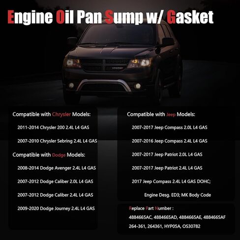 AUCERAMIC 4884665AC Oil Pan Sump with Drain Plug & Gasket Fit 2007-2017 for Jeep Compass Patriot, for Dodge Avenger Caliber Journey, for Chrysler 200 Sebring 2.0L 2.4L L4 in Saudi Arabia