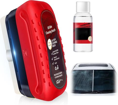 Oil-Free Car Glass Brushes, Upgrade 2.0 Clear Vision Glass Cleaner, Oil Film Cleaning Brush for Automotive Windows, Clearvision Cars Windshield Cleaner Tool (1set) (1, Red) in Kuwait