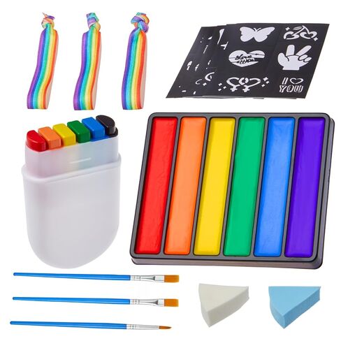 مجموعة طلاء الوجه برايد - طلاء الجسم بـ 6 ألوان قوس قزح مع عصا مكياج برايد وملصقات استنسل وسوار برايد - مثالية لموكب فخر المثليين واحتفالات شهر الفخر والحفلات in Kuwait