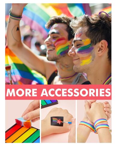 مجموعة طلاء الوجه برايد - طلاء الجسم بـ 6 ألوان قوس قزح مع عصا مكياج برايد وملصقات استنسل وسوار برايد - مثالية لموكب فخر المثليين واحتفالات شهر الفخر والحفلات in Kuwait