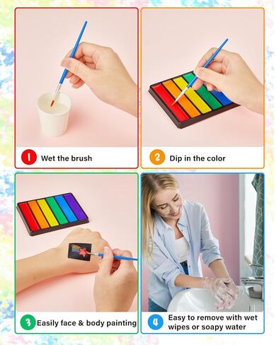 مجموعة طلاء الوجه برايد - طلاء الجسم بـ 6 ألوان قوس قزح مع عصا مكياج برايد وملصقات استنسل وسوار برايد - مثالية لموكب فخر المثليين واحتفالات شهر الفخر والحفلات in Kuwait