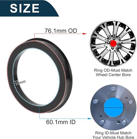 Car Wheel Hub Centric Rings Durable Wheels Center Shaft Shock Absorbing Hubrings Black 4 Pcs OD 76.1mm to ID 60.1mm Polycarbonate in Saudi Arabia