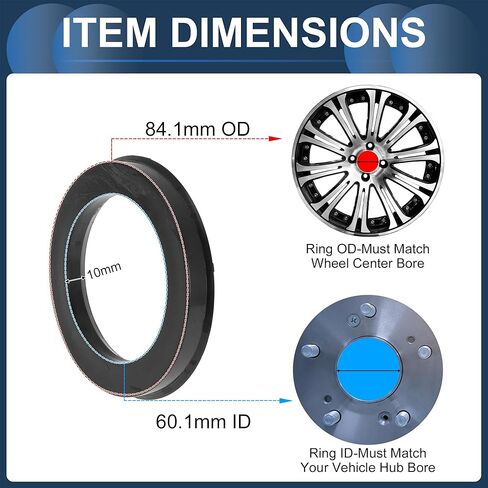 84.1mm to 60.1mm Car Wheel Hub Centric Rings Black Polycarbonate Wheels Center Shaft Shock Absorbing Hubrings 4 Pcs in Kuwait