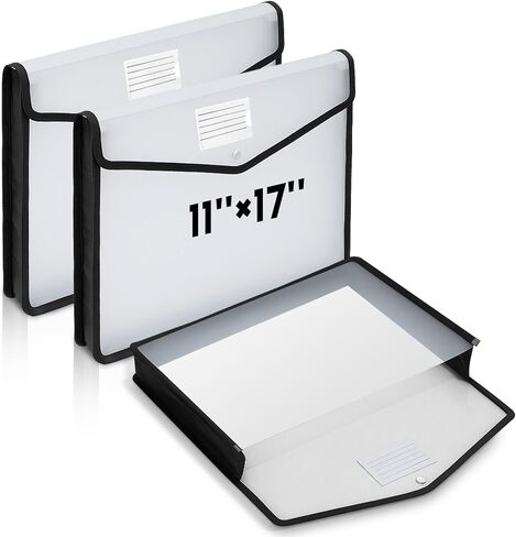 6 Pcs 11 x 17 Inch Expandable Tabloid Size Document Folder Organizers with Snap Closure & Label, Clear Plastic Expanding File Folder for A3 Ledger Size Plots Charts (Black) in Saudi Arabia
