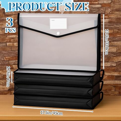 6 Pcs 11 x 17 Inch Expandable Tabloid Size Document Folder Organizers with Snap Closure & Label, Clear Plastic Expanding File Folder for A3 Ledger Size Plots Charts (Black) in Saudi Arabia