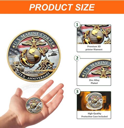 عملة تحدي الذكرى السنوية الـ 250 لمشاة البحرية الأمريكية على الوجهين - عملة تذكارية لقوات مشاة البحرية مقاس 1.57 بوصة، هدية قابلة للتحصيل للداعمين العسكريين، وشاشات عرض وطنية (عملة الذكرى السنوية الـ 250 للبحرية - أ) in Kuwait
