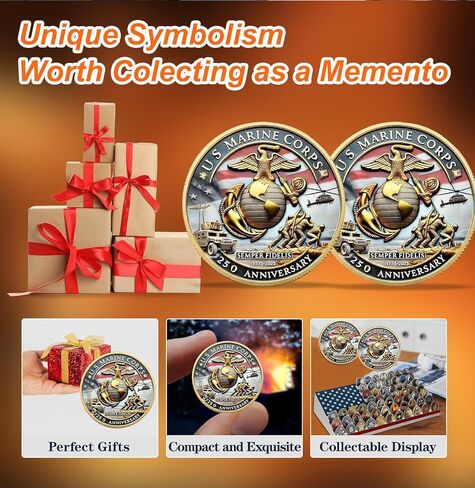 عملة تحدي الذكرى السنوية الـ 250 لمشاة البحرية الأمريكية على الوجهين - عملة تذكارية لقوات مشاة البحرية مقاس 1.57 بوصة، هدية قابلة للتحصيل للداعمين العسكريين، وشاشات عرض وطنية (عملة الذكرى السنوية الـ 250 للبحرية - أ) in Kuwait