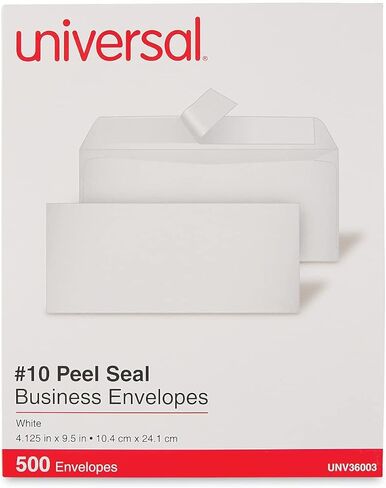 Universal UNV36003 Peel Seal 4.13 in. x 9.5 in. #10 Square Flap Business Envelopes - White (500/Box) in Saudi Arabia