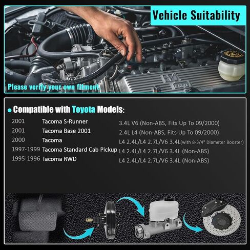 PartsFlow Vacuum Power Brake Booster 53-2581 Compatible with Toyota Tacoma 1995 1996 1997 1998 1999 2000 2001 3.4L 2.7L 2.4L 4461004040 without Master Cylinder in Saudi Arabia