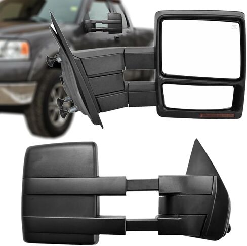 مجموعة مرايا سحب PZ لليسار واليمين لـ 2004-2007 F-150، تسخين كهربائي، ضوء إشارة كهرماني، مصباح بركة، استبدال جانبي لسائق المرآة السوداء Lh Rh in Kuwait