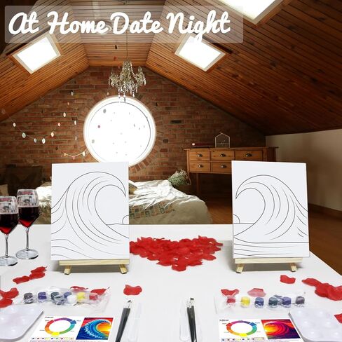 PAILIM 2 Pack Sip and Paint Kit for Adults Couples Painting Kit Pre Drawn Canvas to Paint at Home Date Night Party Favor Supplies Art Painting Set Couples Activity 8x10 Sea Wave in Saudi Arabia