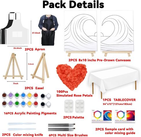 PAILIM 2 Pack Sip and Paint Kit for Adults Couples Painting Kit Pre Drawn Canvas to Paint at Home Date Night Party Favor Supplies Art Painting Set Couples Activity 8x10 Sea Wave in Saudi Arabia