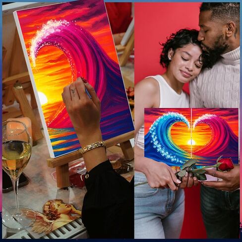 PAILIM 2 Pack Sip and Paint Kit for Adults Couples Painting Kit Pre Drawn Canvas to Paint at Home Date Night Party Favor Supplies Art Painting Set Couples Activity 8x10 Sea Wave in Saudi Arabia