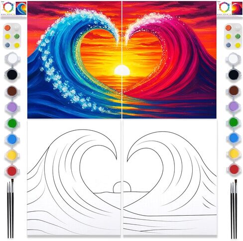 PAILIM 2 Pack Sip and Paint Kit for Adults Couples Painting Kit Pre Drawn Canvas to Paint at Home Date Night Party Favor Supplies Art Painting Set Couples Activity 8x10 Sea Wave in Saudi Arabia