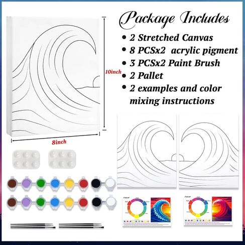PAILIM 2 Pack Sip and Paint Kit for Adults Couples Painting Kit Pre Drawn Canvas to Paint at Home Date Night Party Favor Supplies Art Painting Set Couples Activity 8x10 Sea Wave in Saudi Arabia