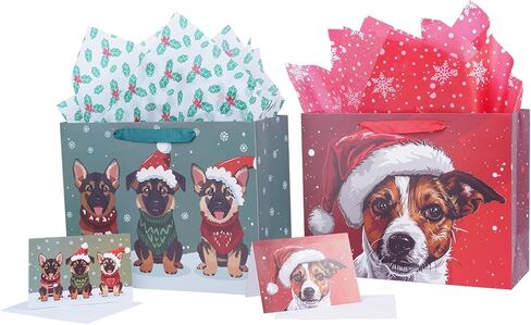 Linelglobal Christmas Gift Bag with Wrapping Tissue Dog Xmas Holiday 2 Pack 12.6" in Saudi Arabia