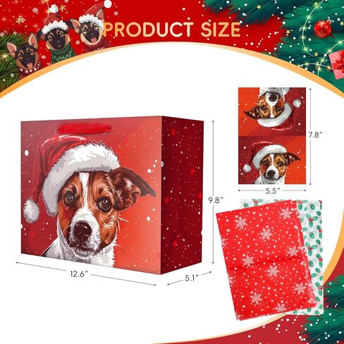 Linelglobal Christmas Gift Bag with Wrapping Tissue Dog Xmas Holiday 2 Pack 12.6" in Saudi Arabia