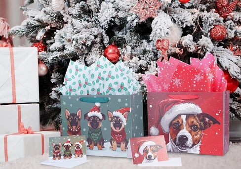 Linelglobal Christmas Gift Bag with Wrapping Tissue Dog Xmas Holiday 2 Pack 12.6" in Saudi Arabia