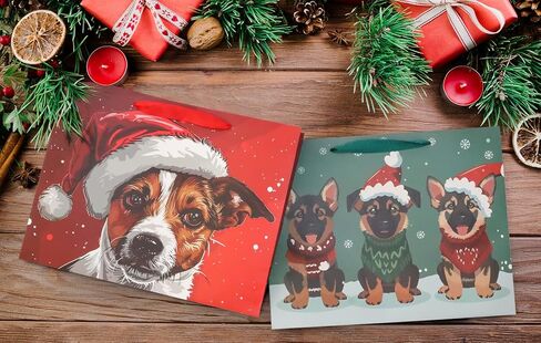 Linelglobal Christmas Gift Bag with Wrapping Tissue Dog Xmas Holiday 2 Pack 12.6" in Saudi Arabia