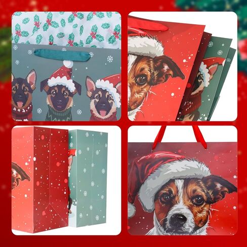 Linelglobal Christmas Gift Bag with Wrapping Tissue Dog Xmas Holiday 2 Pack 12.6" in Saudi Arabia