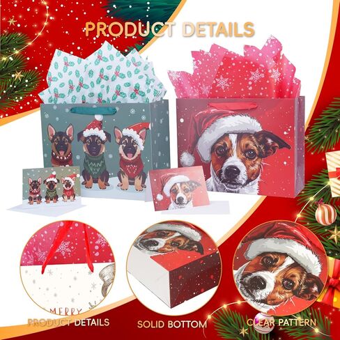Linelglobal Christmas Gift Bag with Wrapping Tissue Dog Xmas Holiday 2 Pack 12.6" in Saudi Arabia