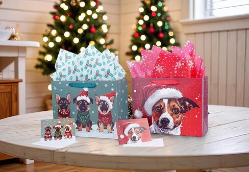 Linelglobal Christmas Gift Bag with Wrapping Tissue Dog Xmas Holiday 2 Pack 12.6" in Saudi Arabia
