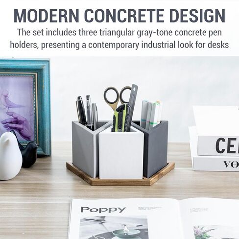 MyGift Modern Premium Clear Acrylic Desktop Pen Pencil Cup, Transparent Rectangular Office Desk Stationery Supplies Storage Organizer Holder, Set of 3 in Kuwait