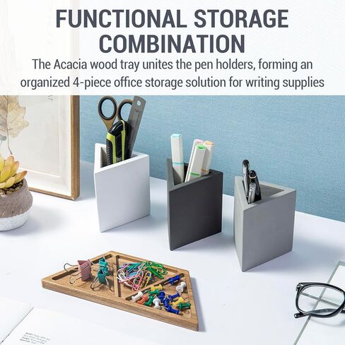 MyGift Modern Premium Clear Acrylic Desktop Pen Pencil Cup, Transparent Rectangular Office Desk Stationery Supplies Storage Organizer Holder, Set of 3 in Kuwait