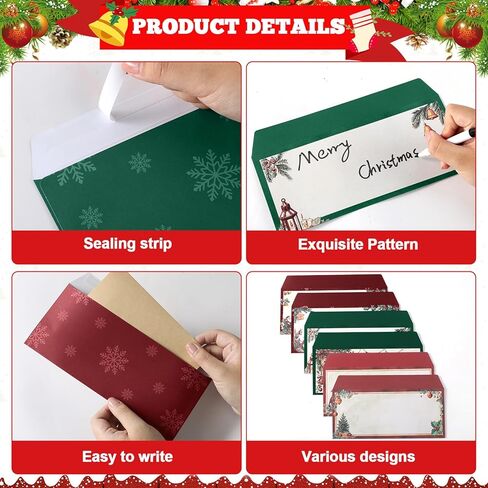 120Pcs Christmas Envelopes 10 Size Holiday Xmas Self Adhesive Envelopes Winter Snowflake Envelope for Greeting Cards Invitations Letter Mailing Business Birthday Party Gift Supplies 4.13 x 9.53 Inch in Saudi Arabia