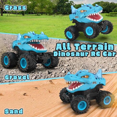 Dinosaur Remote Control Car, 2.4GHz Monster Truck Toys Rechargeable RC Cars 1:24 Scale RC Truck with LED Light Movable Mouth, Dinosaur Cars Toys for Kids Boys 6-8 8-12 Birthday Gift, Blue in Saudi Arabia