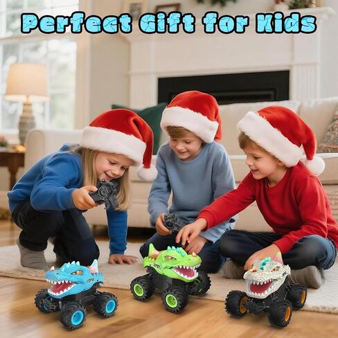 Dinosaur Remote Control Car, 2.4GHz Monster Truck Toys Rechargeable RC Cars 1:24 Scale RC Truck with LED Light Movable Mouth, Dinosaur Cars Toys for Kids Boys 6-8 8-12 Birthday Gift, Blue in Saudi Arabia