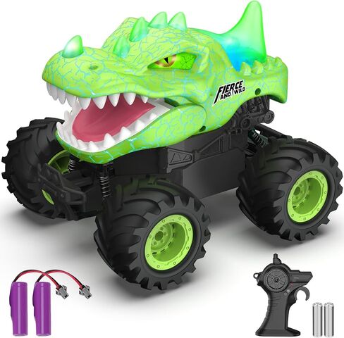 Dinosaur Remote Control Car, 2.4GHz Monster Truck Toys Rechargeable RC Cars 1:24 Scale RC Truck with LED Light Movable Mouth, Dinosaur Cars Toys for Kids Boys 6-8 8-12 Birthday Gift, Blue in Saudi Arabia